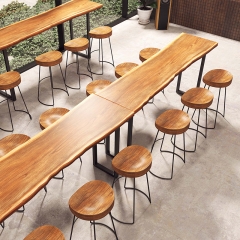 北欧实木吧台桌高脚椅凳组合创意美式原木自然边长条桌简易高吧台 吧台椅